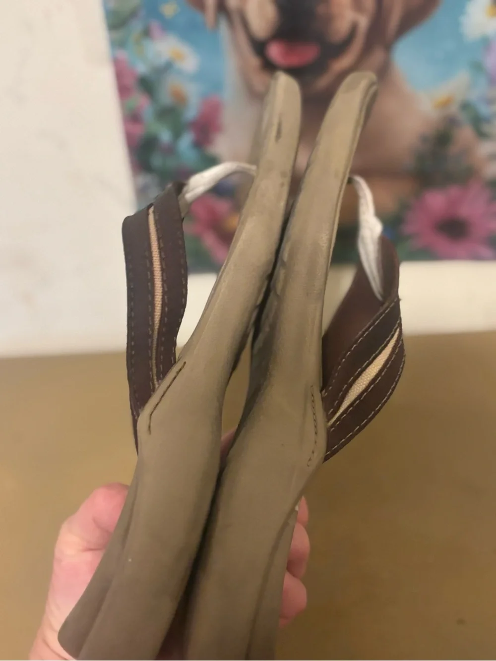 CROCS Brown and Tan Flip Thong Sandals